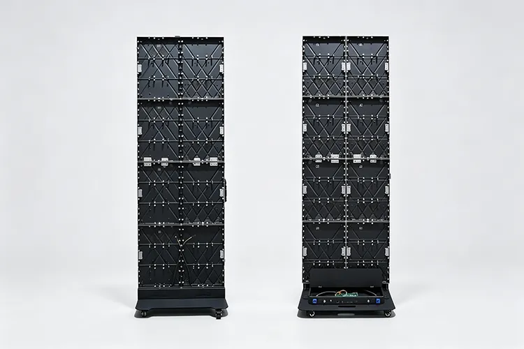 Front and rear view of the empty tri-fold LED Poster cabinet